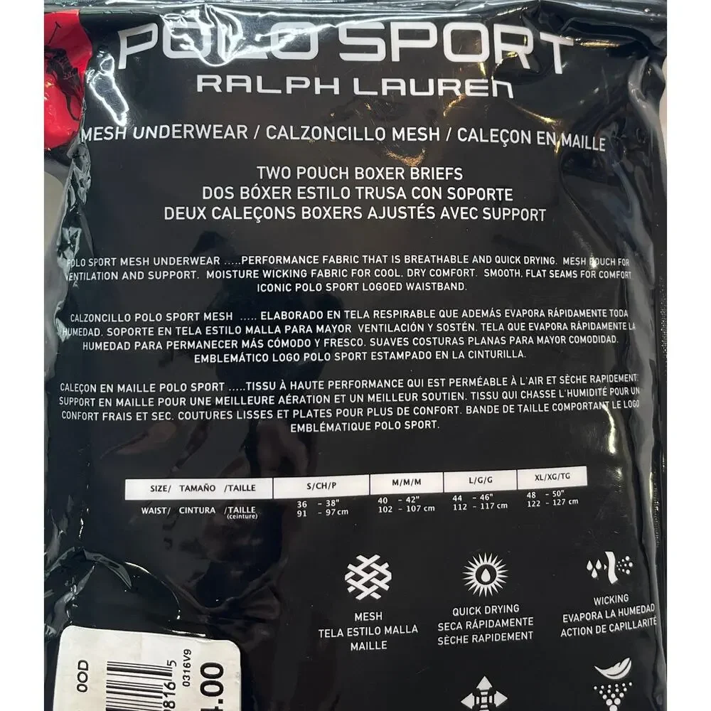 9-79 POLO SPORT Ralph Lauren NWT $34 Mesh Boxer Brief Underwear 2-PACK Small